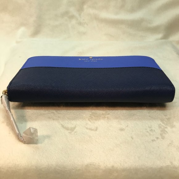 NWT Kate Spade Leather Color Block Zip Around Continental Wallet in Royal & Navy - Picture 5 of 10